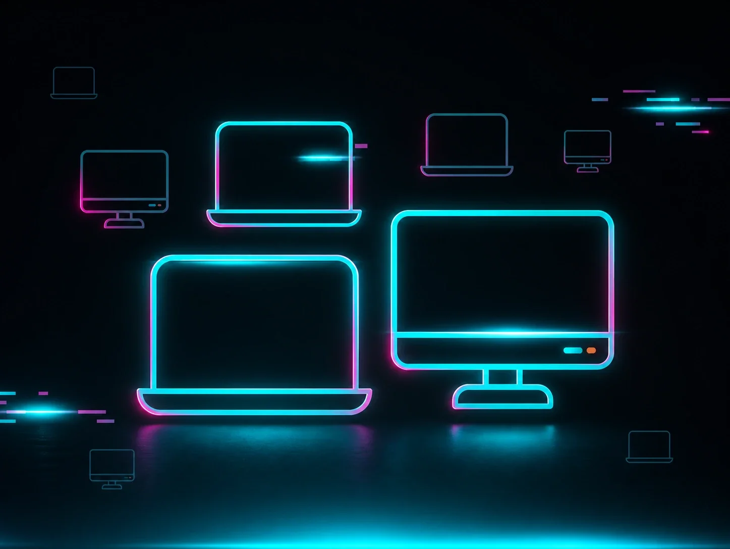 Neon computer and laptop icons