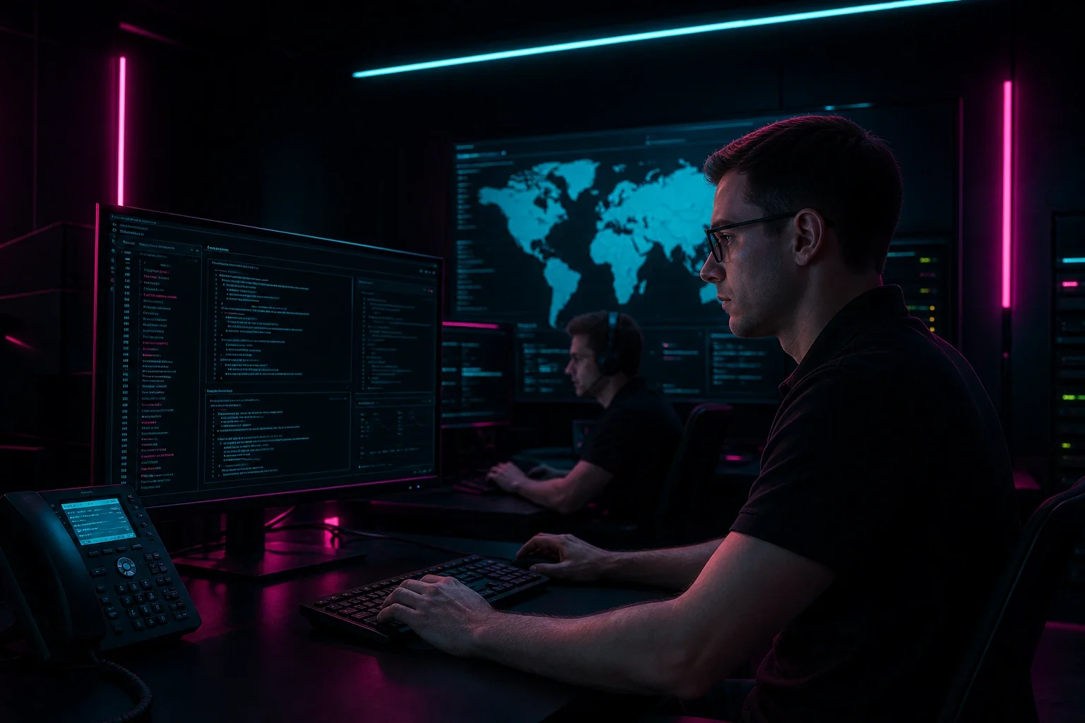 People working at computer screens
